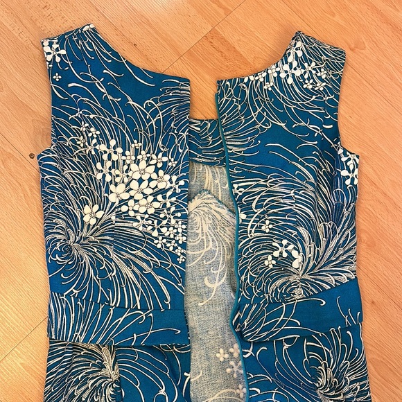 Vintage homemade teal floral maxi dress size 4 - Picture 7 of 11